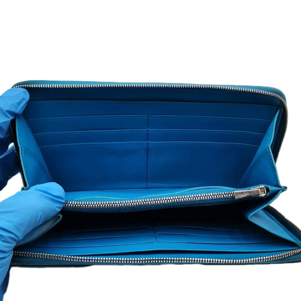 Authentic Celine Long Zippy Continental Wallet Blue Pebbled Leather Italy 2015 - Picture 9 of 16